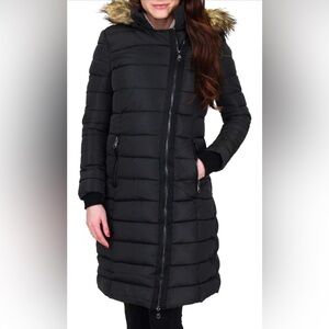 Nannette Nannette Lepore Women’s Faux Fur Trim Quilted Puffer Coat